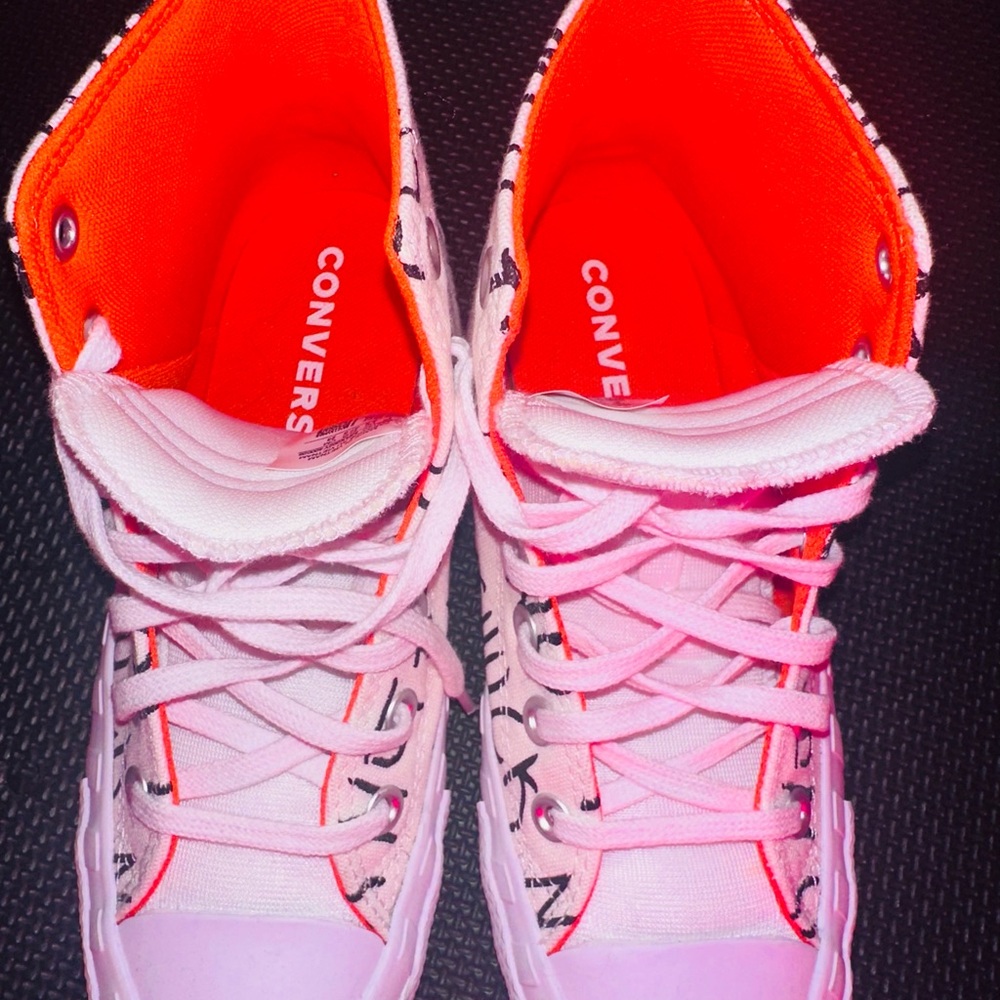 Converse High-Tops in Vibrant Pink and Neon Orange